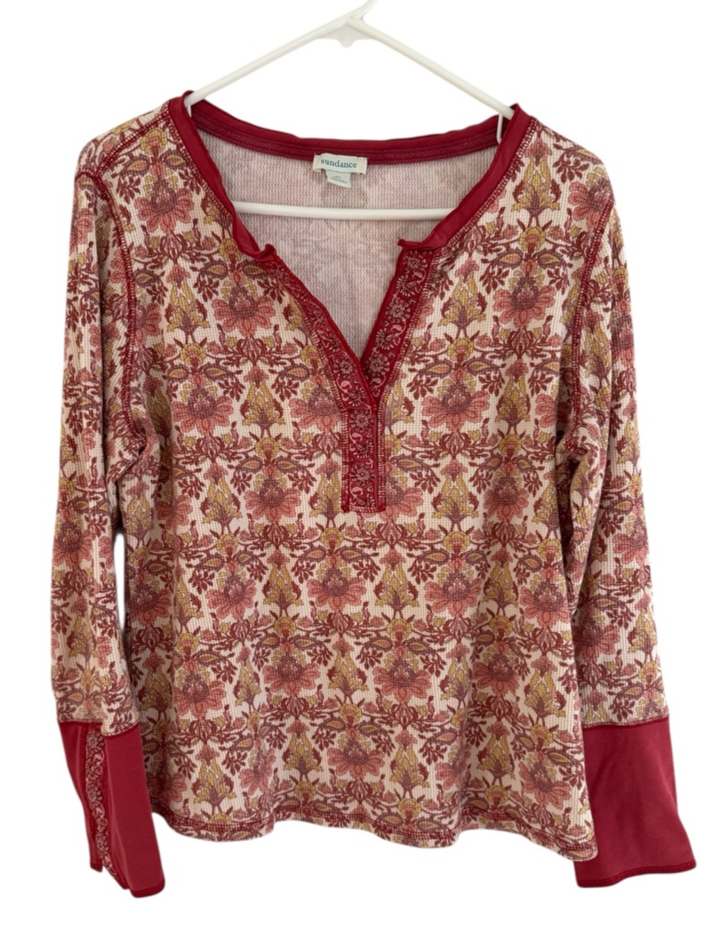 Sundance Paisley Pink and Cream Western Waffle Knit Long Sleeve Size XL